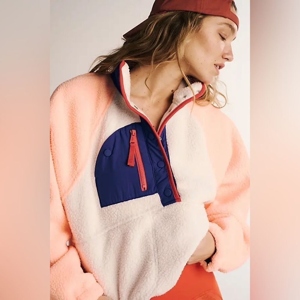New Free People Hit The Slopes Colorblock Fleece Pullover Size Xs
